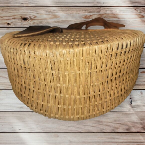 SCOOP Wicker Crescent Crossbody Straw Purse Handbag Basket - Brown Scarf Accent - Picture 4 of 6